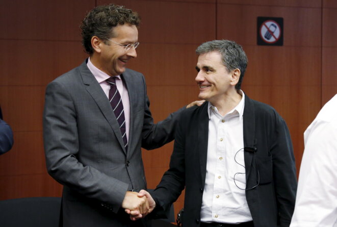 Le président de l'Eurogroup et le ministre grec des finances le 14 aout © Reuters Le président de l'Eurogroup et le ministre grec des finances le 14 aout © Reuters